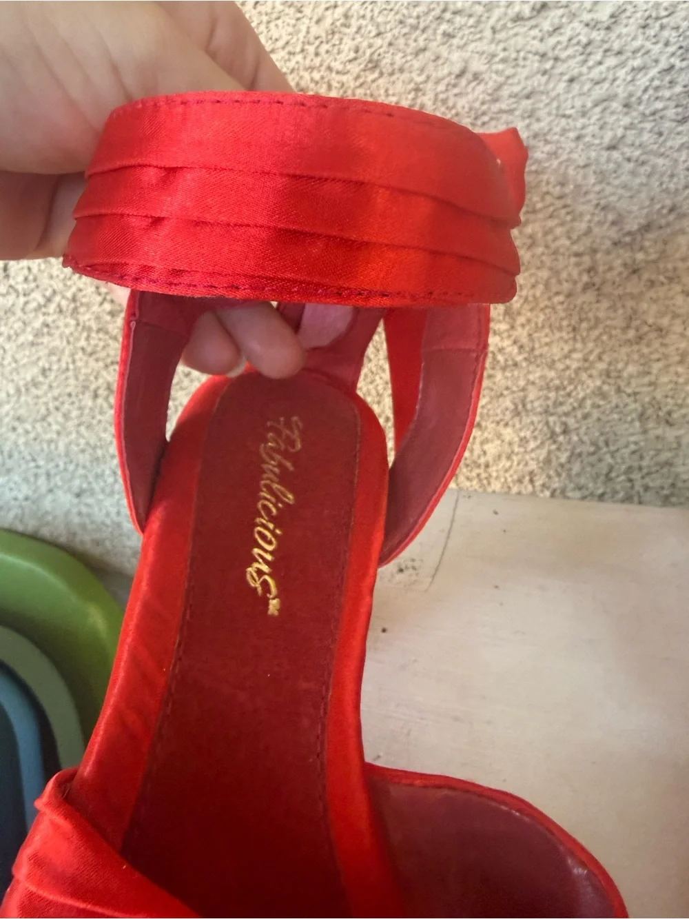 Fabulicious Cocktail Red Satin Crisscross Ankle Strap Platform